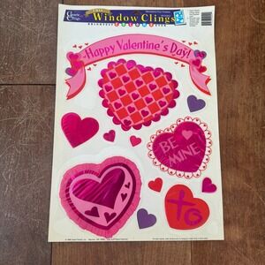 Vintage 1998 Foil‎ Valentine Window Clings Hearts Be Mine XO 17x12